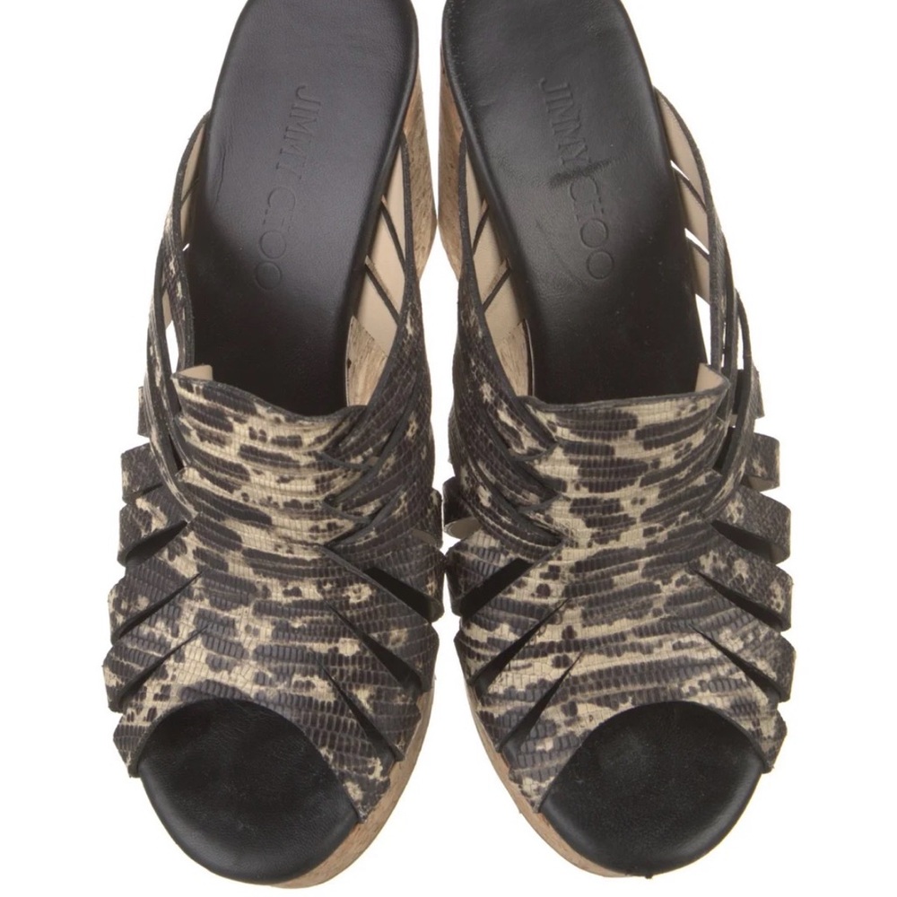 Jimmy Choo Snake-Print Cork Wedge Slide - Picture 2 of 5